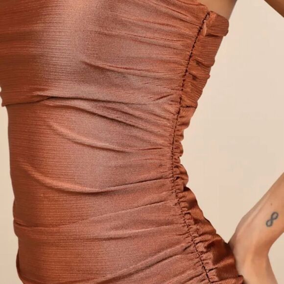 Elegant Strapless Copper Brown Dress - Picture 4 of 9